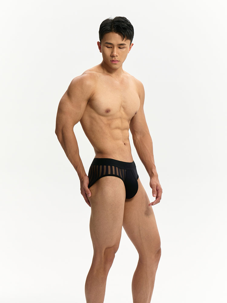 Half transparent stripes Briefs UPRO-064 (Black)