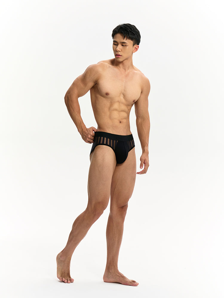 Half transparent stripes Briefs UPRO-064 (Black)