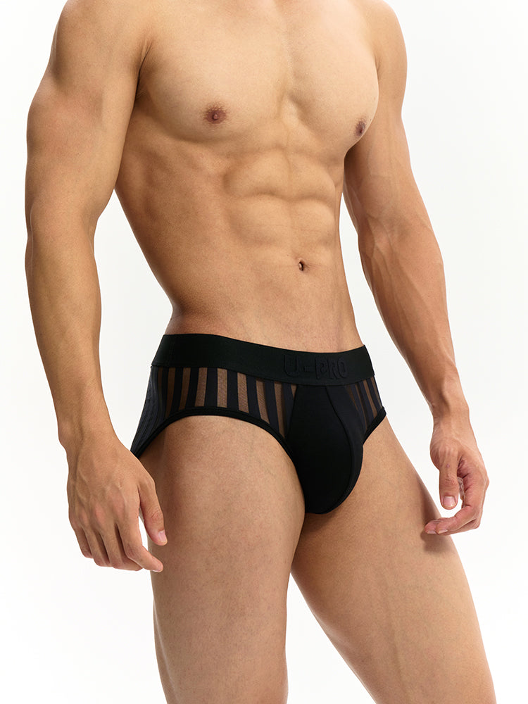 Half transparent stripes Briefs UPRO-064 (Black)