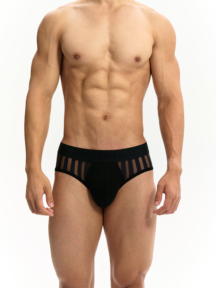 Half transparent stripes Briefs UPRO-064 (Black)