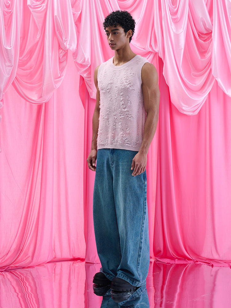 Mohair sleeveless Vest UPRO-1007(White/Pink )