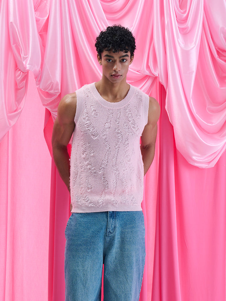 Mohair sleeveless Vest UPRO-1007(White/Pink )