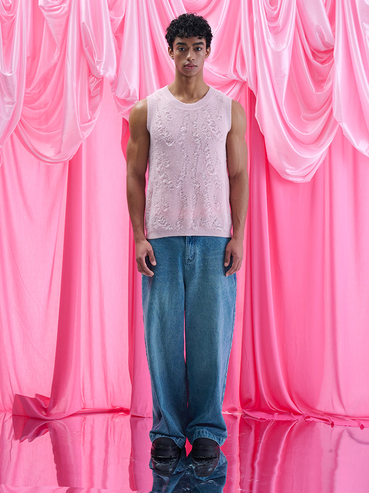 Mohair sleeveless Vest UPRO-1007(White/Pink )