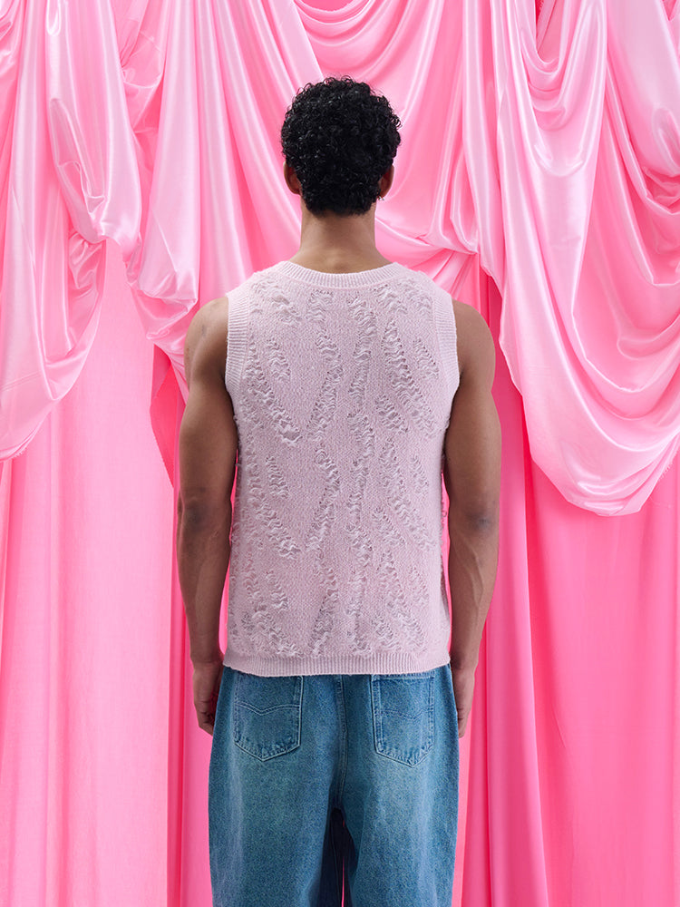 Mohair sleeveless Vest UPRO-1007(White/Pink )