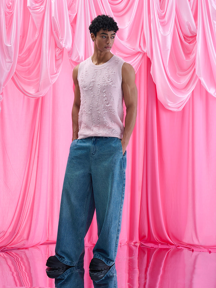 Mohair sleeveless Vest UPRO-1007(White/Pink )