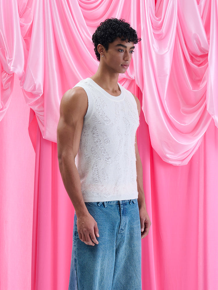 Mohair sleeveless Vest UPRO-1007(White/Pink )