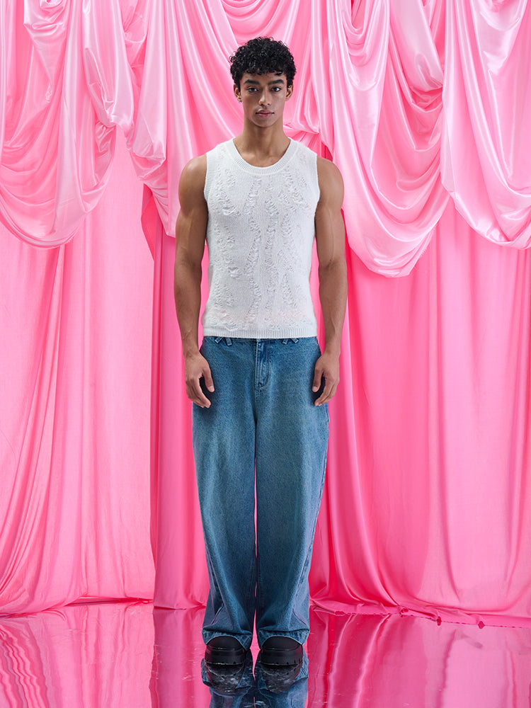 Mohair sleeveless Vest UPRO-1007(White/Pink )