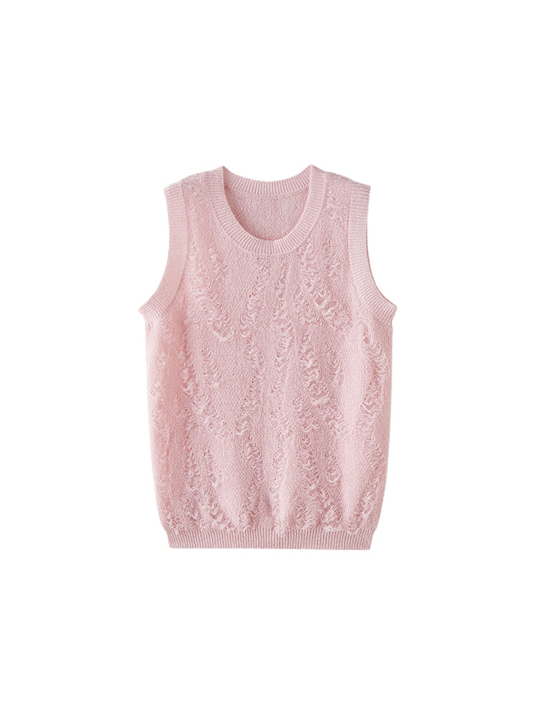 Mohair sleeveless Vest UPRO-1007(White/Pink )