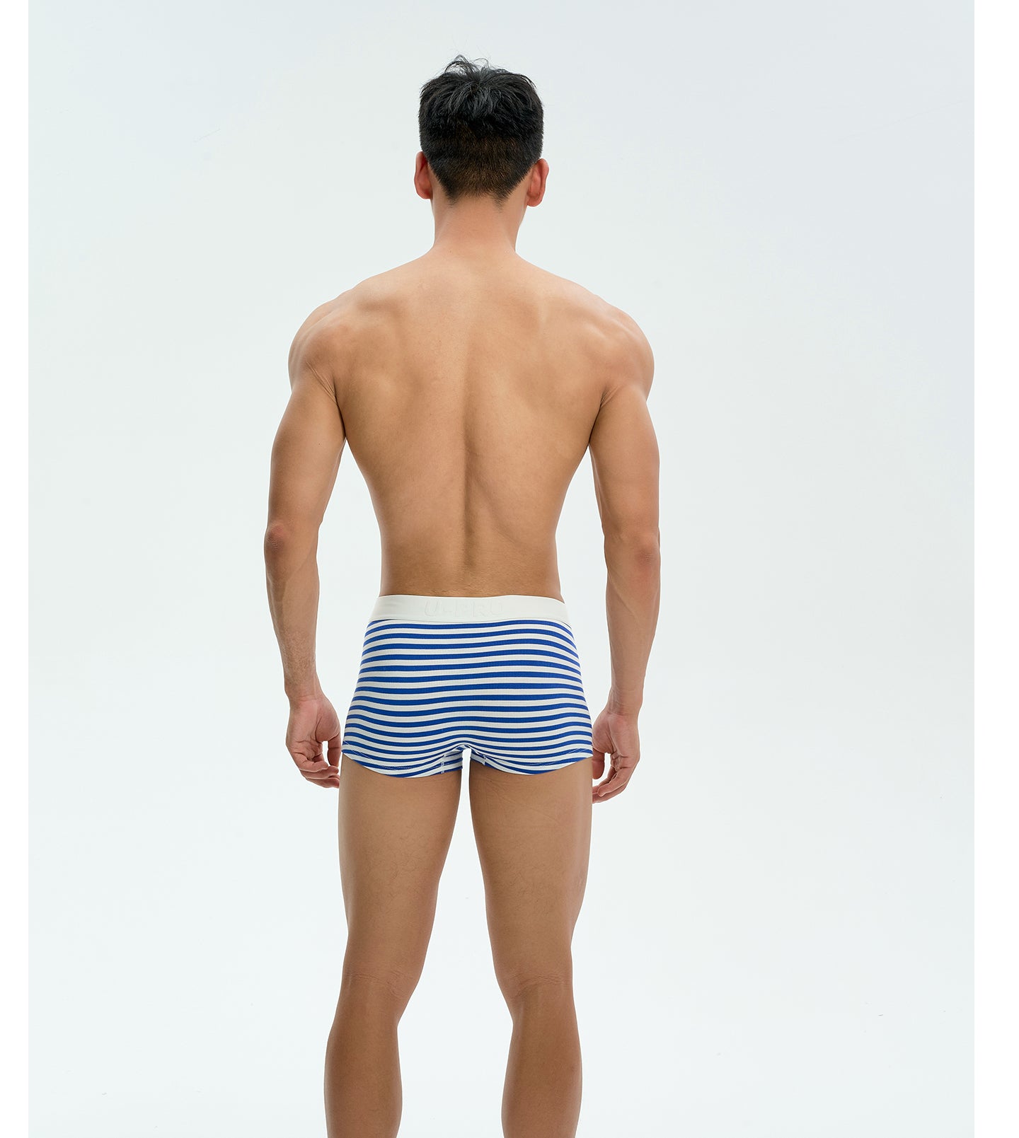 Men's Blue White Striped Ribbed Boxer BriefsUPRO-11100