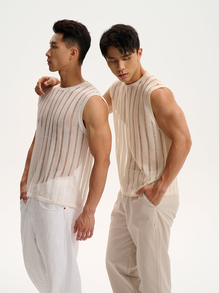 Transparent striped Tank UPRO-1014 (White/Apricot )