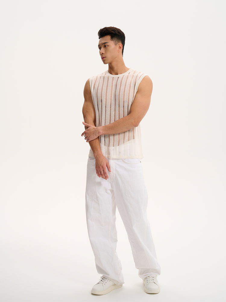 Transparent striped Tank UPRO-1014 (White/Apricot )
