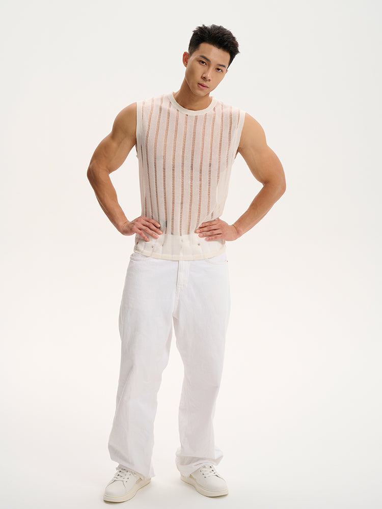 Transparent striped Tank UPRO-1014 (White/Apricot )