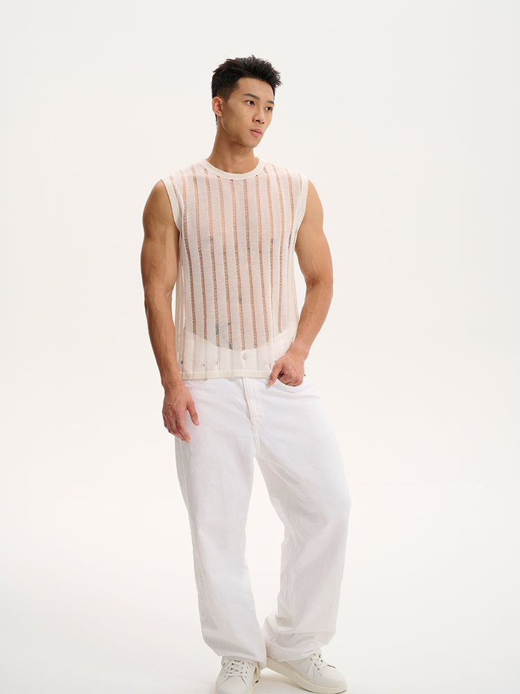 Transparent striped Tank UPRO-1014 (White/Apricot )