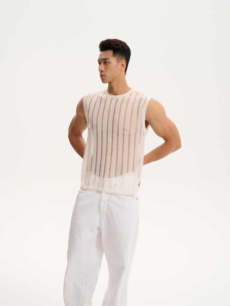 Transparent striped Tank UPRO-1014 (White/Apricot )