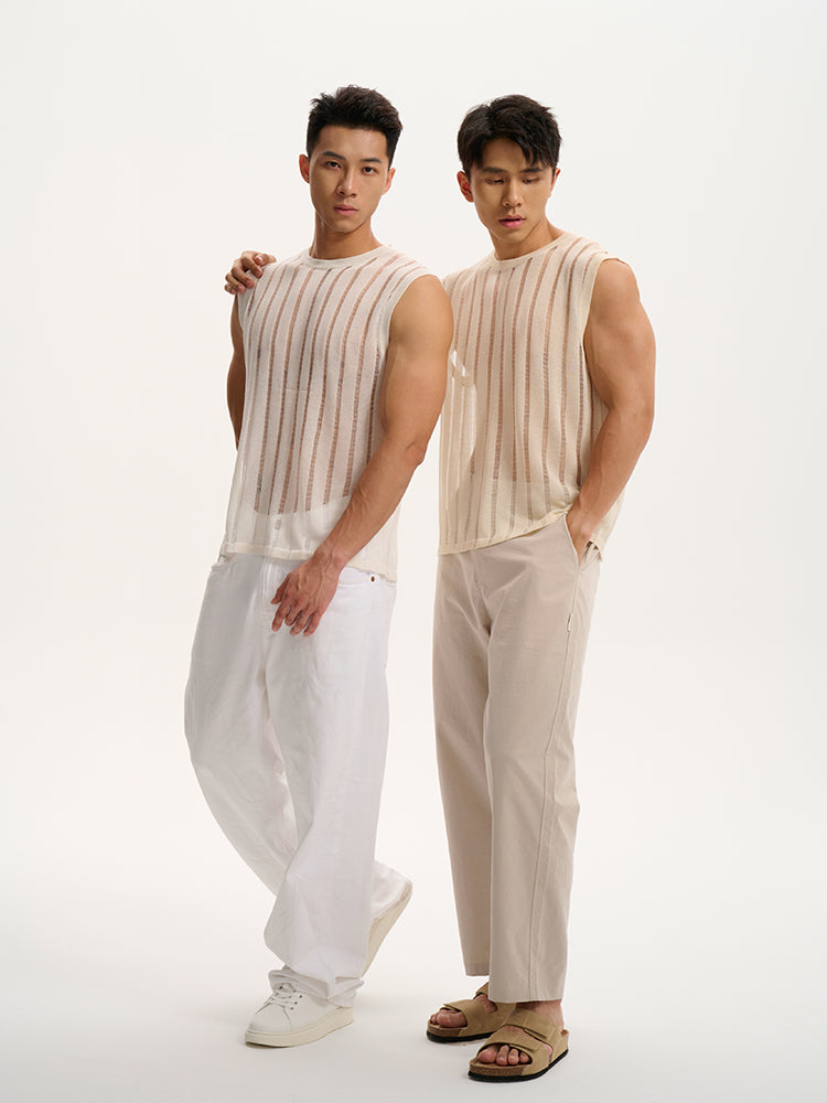 Transparent striped Tank UPRO-1014 (White/Apricot )