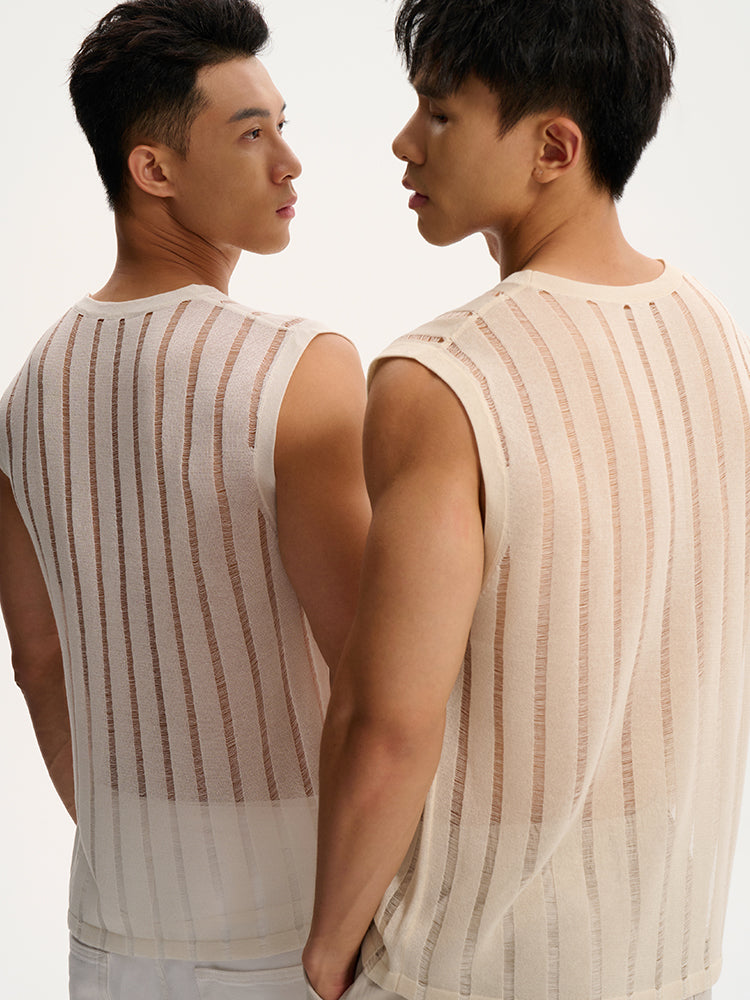 Transparent striped Tank UPRO-1014 (White/Apricot )