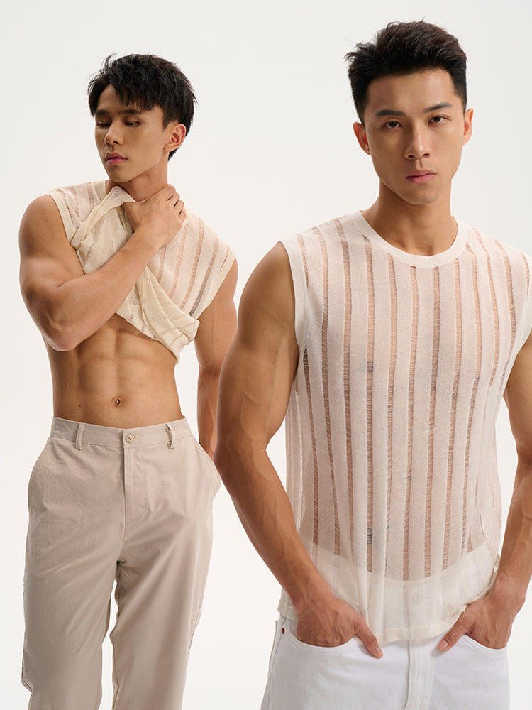 Transparent striped Tank UPRO-1014 (White/Apricot )