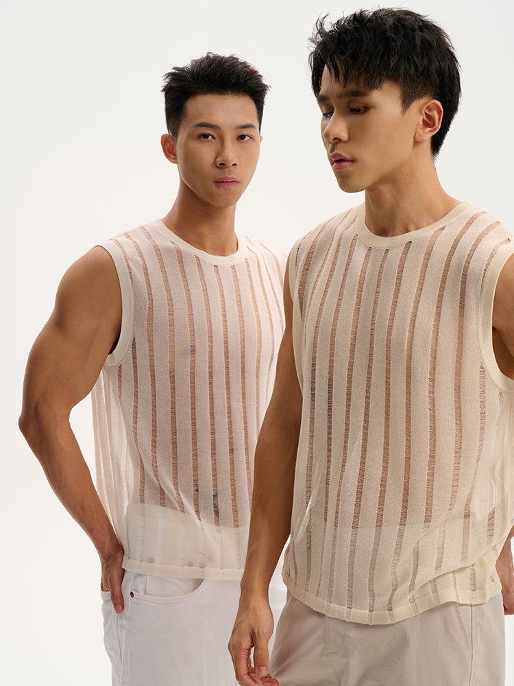 Transparent striped Tank UPRO-1014 (White/Apricot )