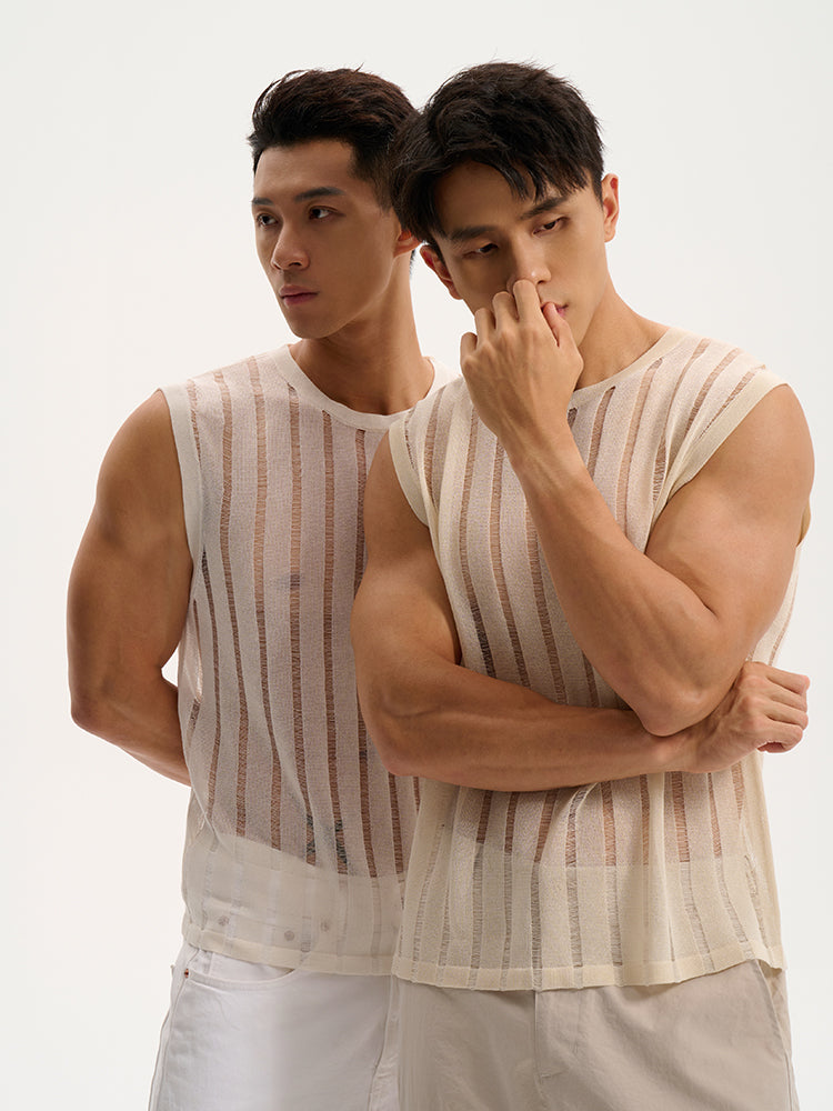 Transparent striped Tank UPRO-1014 (White/Apricot )