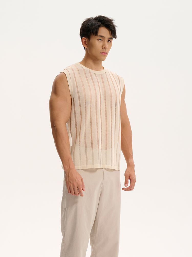 Transparent striped Tank UPRO-1014 (White/Apricot )