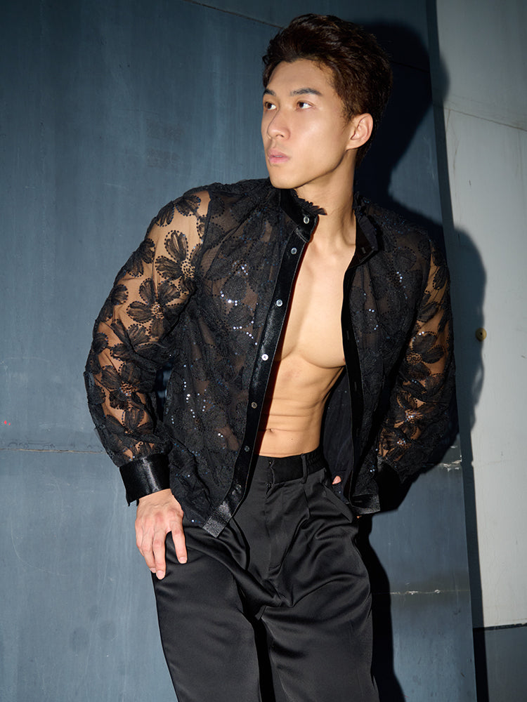 Baroque floral shirt UPRO-1018 (Black)
