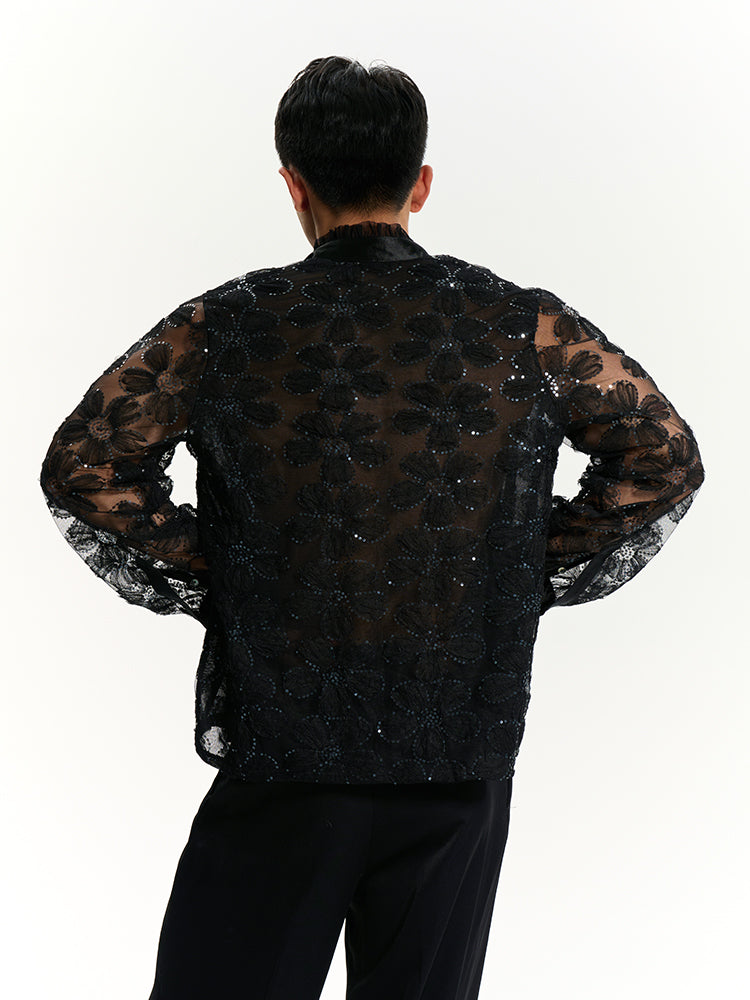 Baroque floral shirt UPRO-1018 (Black)