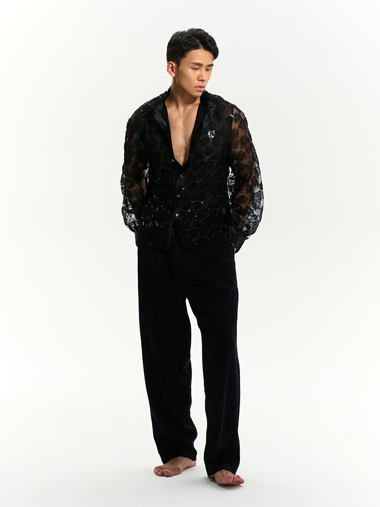 Baroque floral shirt UPRO-1018 (Black)