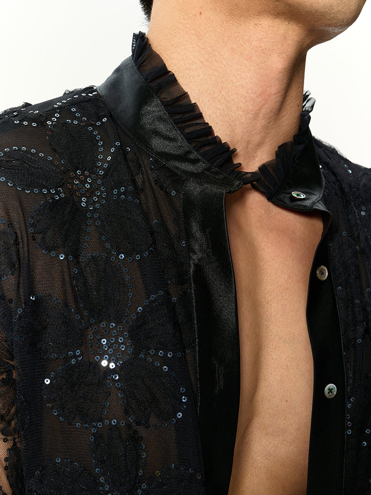 Baroque floral shirt UPRO-1018 (Black)