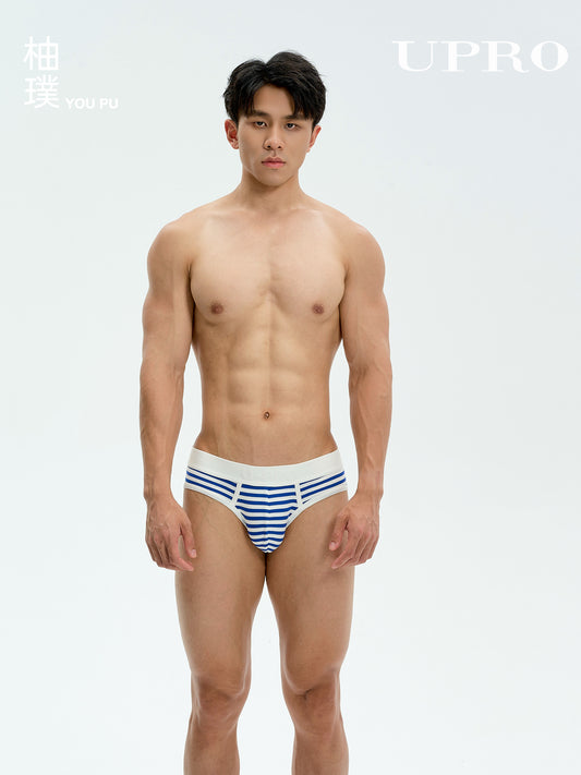 Men's Blue White Striped Ribbed Triangle BriefsUPRO-10099