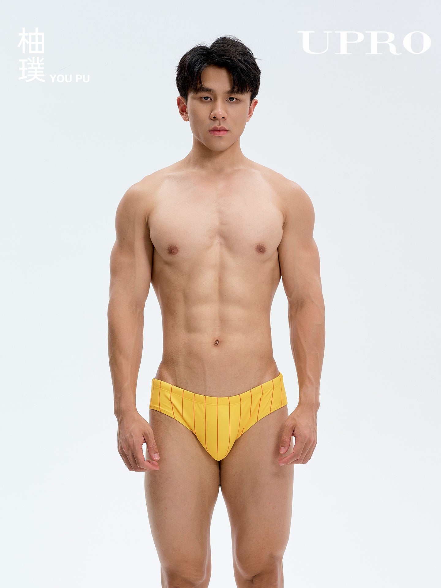 Men's Yellow Striped American Print Triangle Swim BriefsUPRO-18104