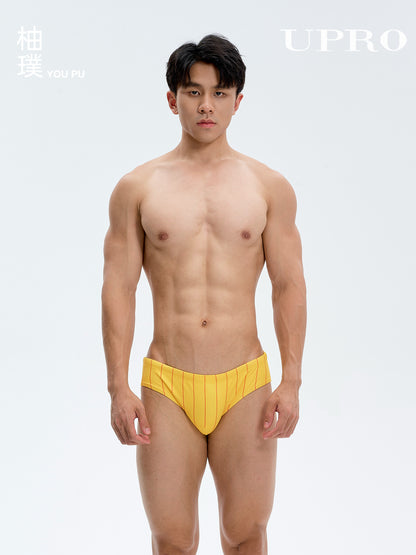 Men's Yellow Striped American Print Triangle Swim BriefsUPRO-18104