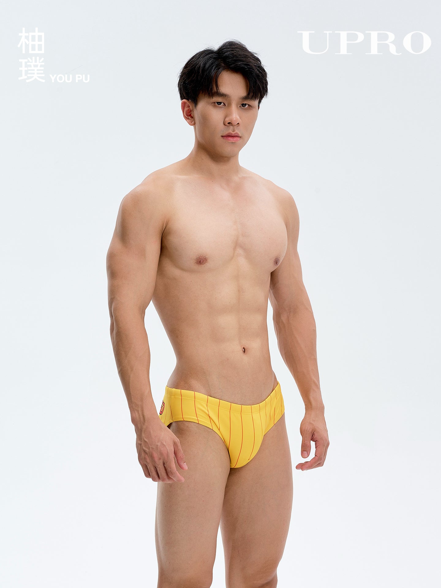 Men's Yellow Striped American Print Triangle Swim BriefsUPRO-18104