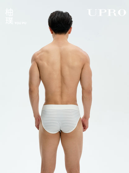 Men's White Stripe Nylon Cool Feeling Breathable Triangle BriefsUPRO-10109