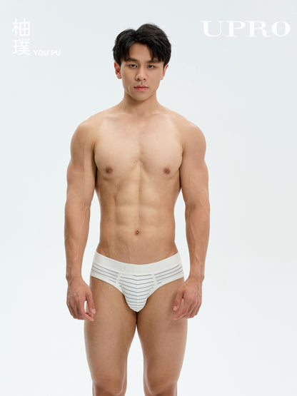 Men's White Stripe Nylon Cool Feeling Breathable Triangle BriefsUPRO-10109
