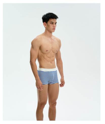 Men's Blue White Striped Ribbed Boxer BriefsUPRO-11100