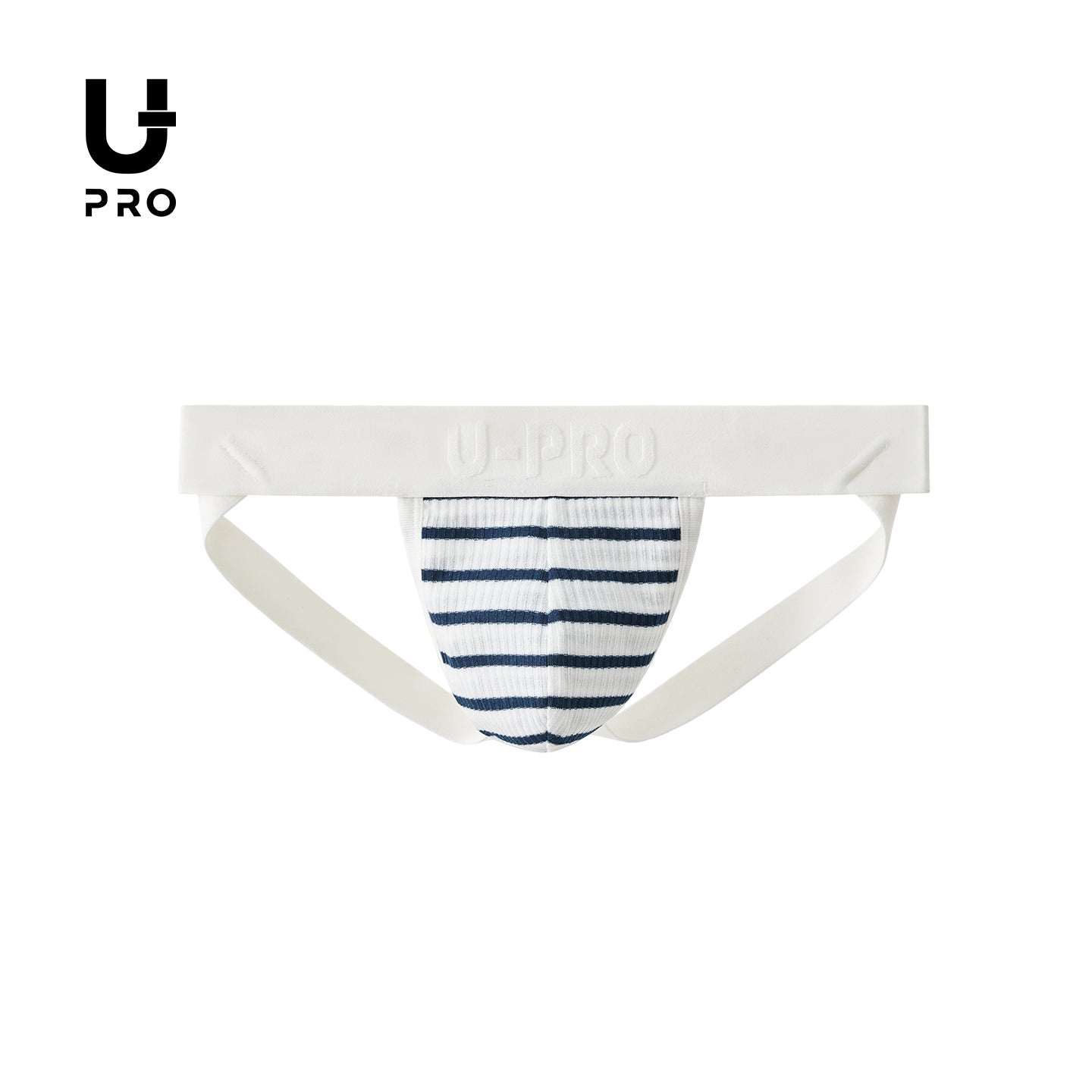 Sexy men's thong with navy striped ribbed fabric UPRO-13078
