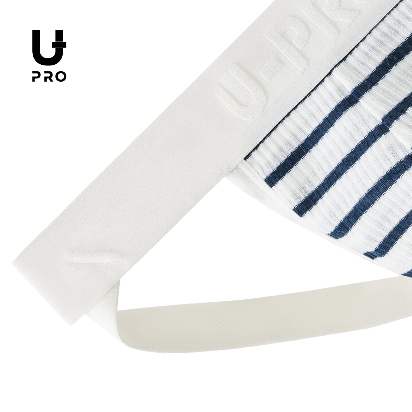 Sexy men's thong with navy striped ribbed fabric UPRO-13078