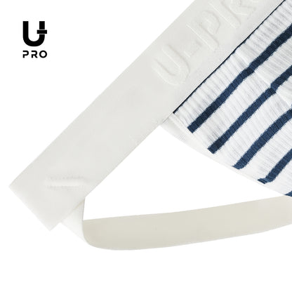 Sexy men's thong with navy striped ribbed fabric UPRO-13078