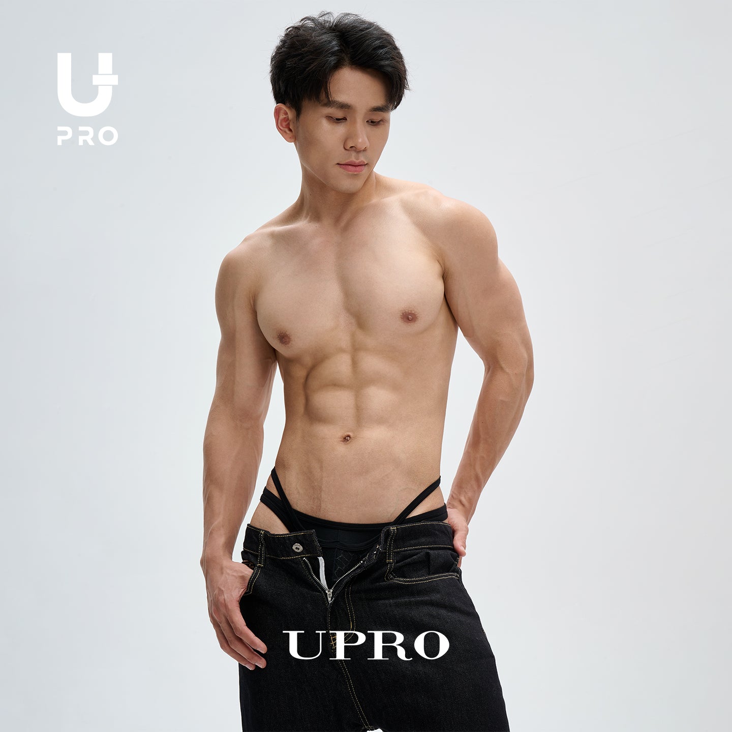 Men's bikini briefs, faux two-piece design with bow & laceUPRO-13092