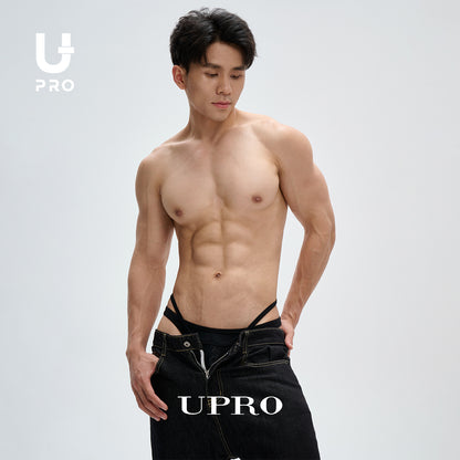 Men's bikini briefs, faux two-piece design with bow & laceUPRO-13092