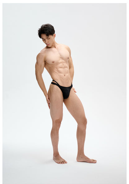 Men's bikini briefs, faux two-piece design with bow & laceUPRO-13092