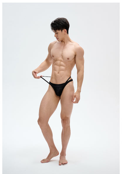 Men's bikini briefs, faux two-piece design with bow & laceUPRO-13092