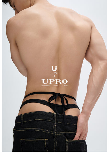 Men's bikini briefs, faux two-piece design with bow & laceUPRO-13092