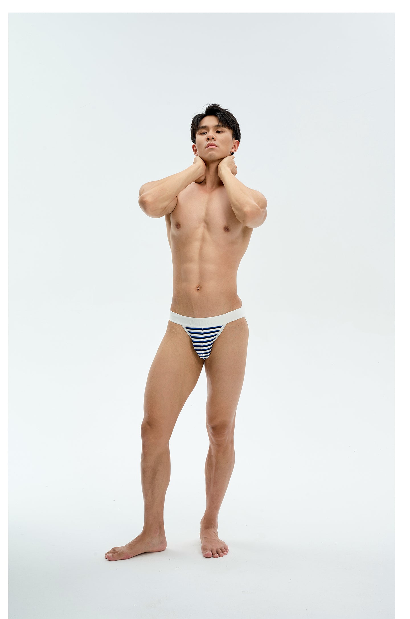 Blue & Black Striped Men's Double G-String UnderwearsUPRO-13108