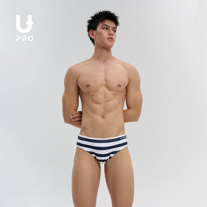 Men's Triangle Swim Trunks, Black‑and‑White Striped in Sailor‑Stripe StyleUPRO-18079