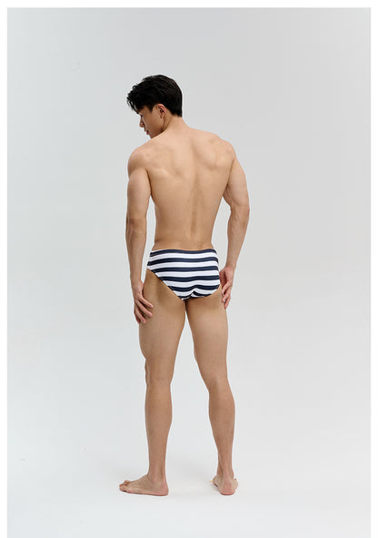 Men's Triangle Swim Trunks, Black‑and‑White Striped in Sailor‑Stripe StyleUPRO-18079