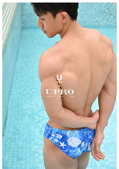 Men's swim trunks with shell & marine life prints UPRO-18087