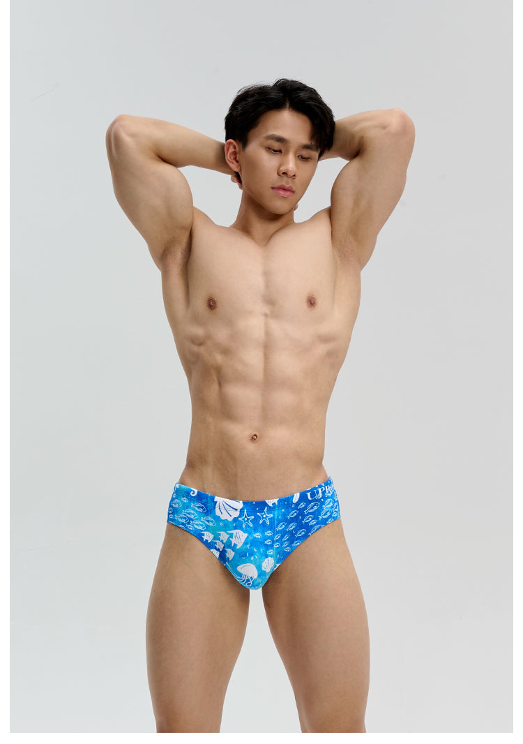 Men's swim trunks with shell & marine life prints UPRO-18087