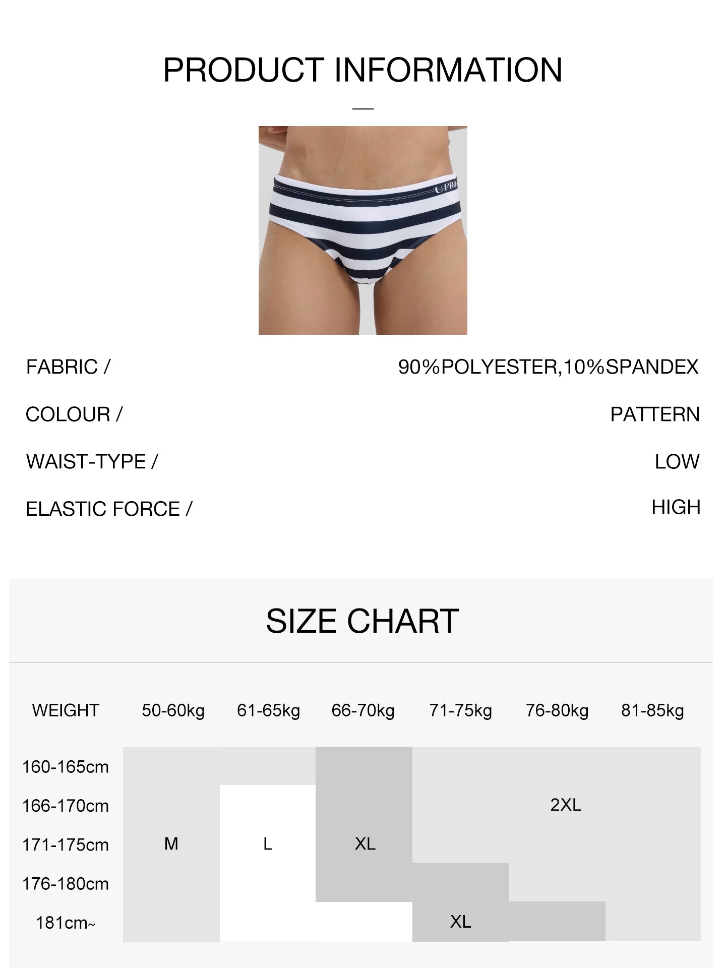 Men's Triangle Swim Trunks, Black‑and‑White Striped in Sailor‑Stripe StyleUPRO-18079