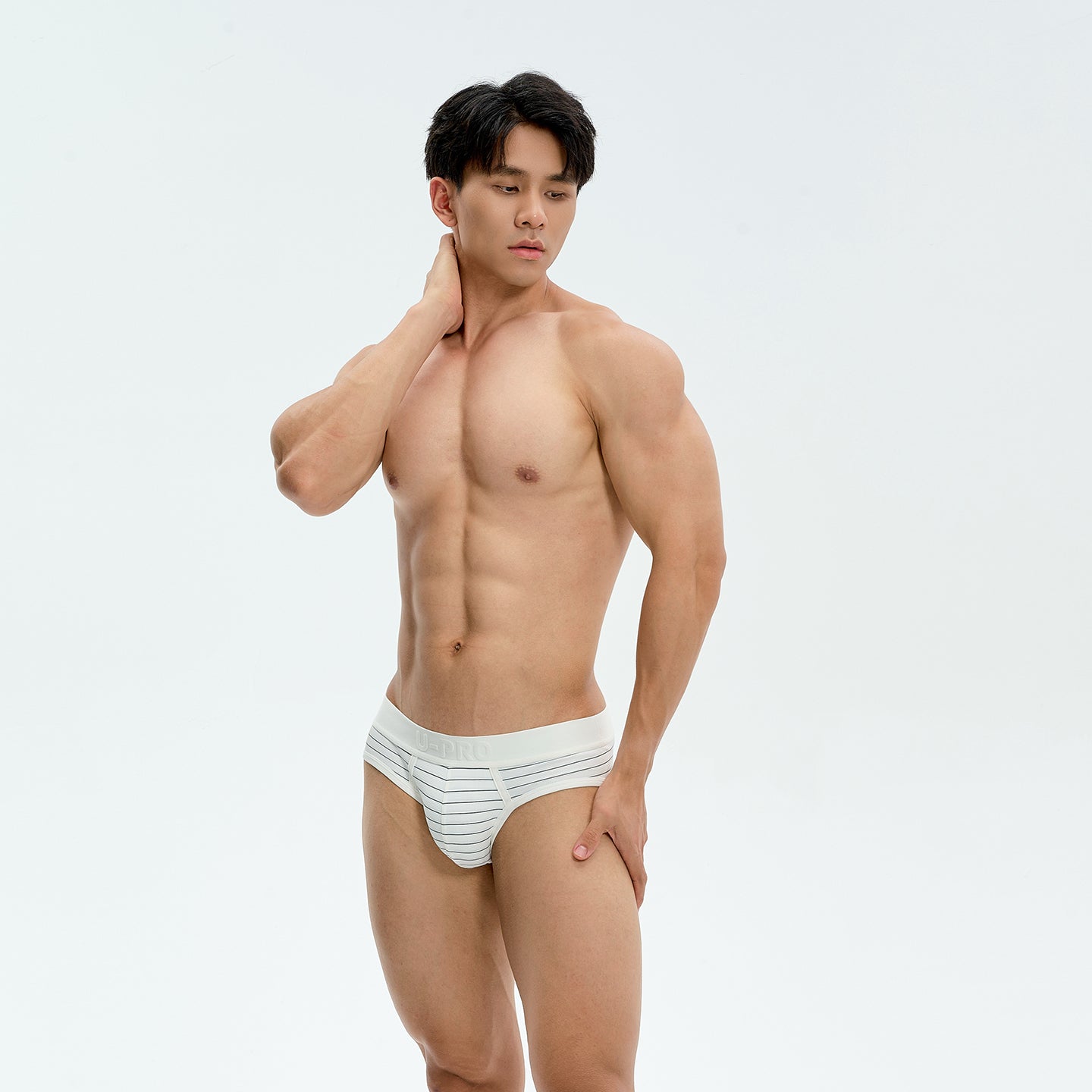 Men's White Stripe Nylon Cool Feeling Breathable Triangle BriefsUPRO-10109